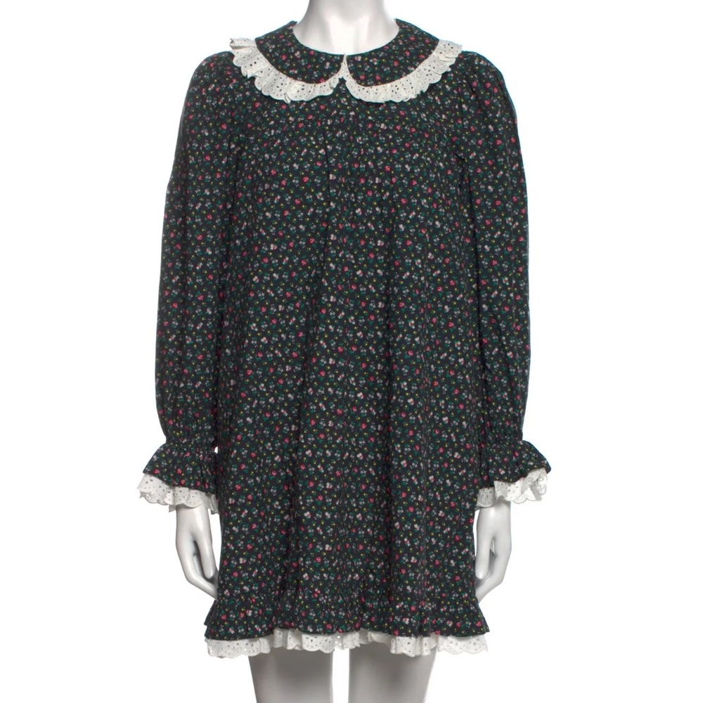 DOEN lisette mini dress montpellier floral small multicolor floral lace collar - Picture 2 of 8